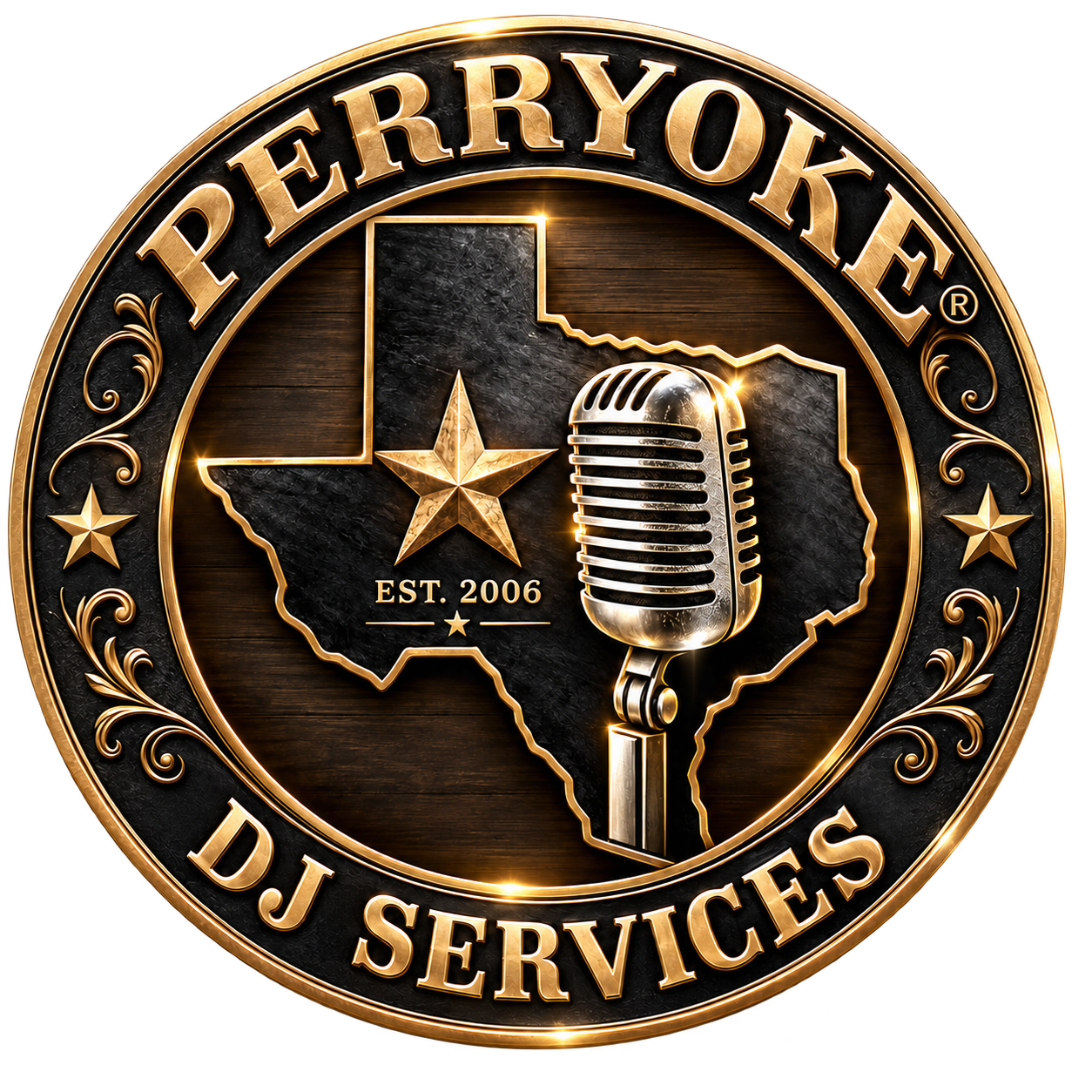 Perryoke DJ Services Texas star and microphone logo
