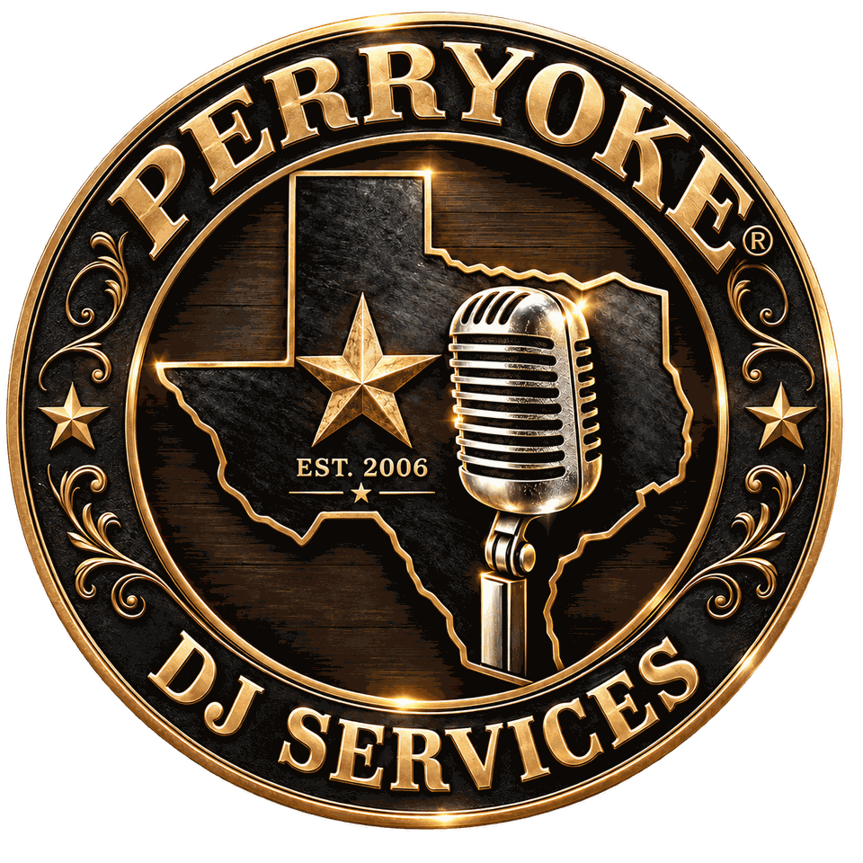 Perryoke DJ Services Texas star and microphone logo